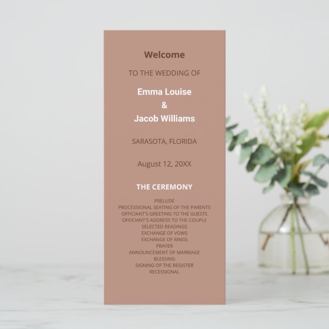 Mocha Brown Modern Wedding Program (Standing Front)