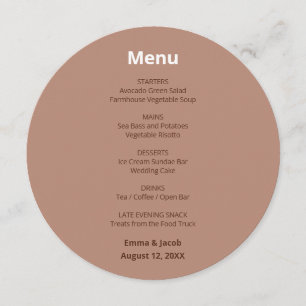 Mocha Brown Modern Wedding Round Menu