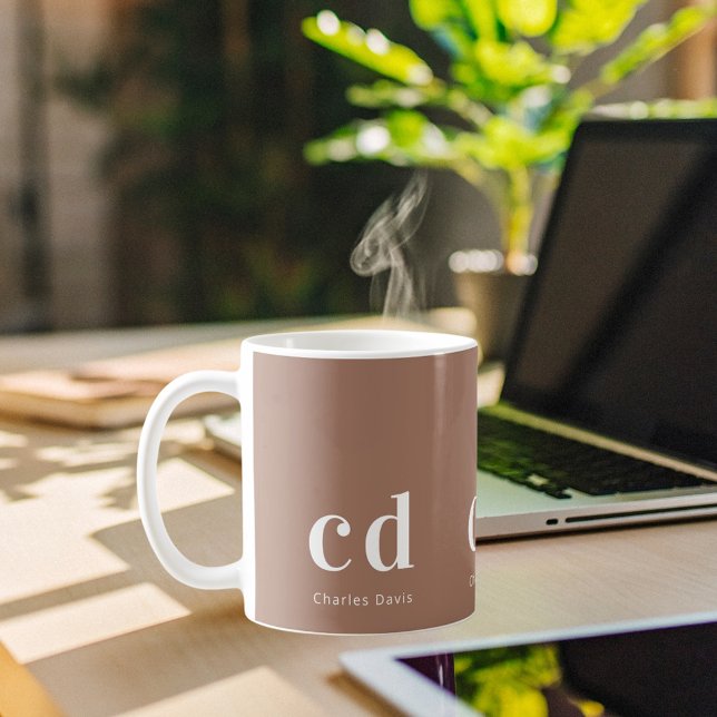 Mocha brown monogram initials name coffee mug (Creator Uploaded)