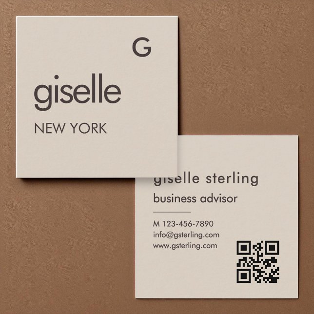 Mocha Brown Monogram QR Code Minimalist  Square Business Card (Creator Uploaded)