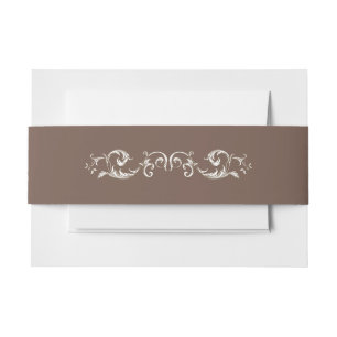 Mocha Brown Mousse with Vintage Rococo Flourish Invitation Belly Band