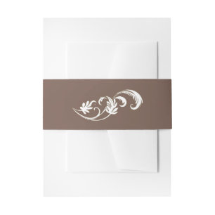 Mocha Brown Mousse with Vintage Rococo Flourish Invitation Belly Band