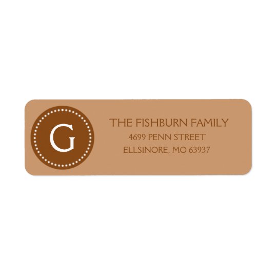 Mocha Brown Muted Monogram Custom Monogrammed Return Address Label