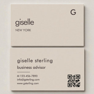 Mocha Brown QR Code Minimalist Monogram  Business Card