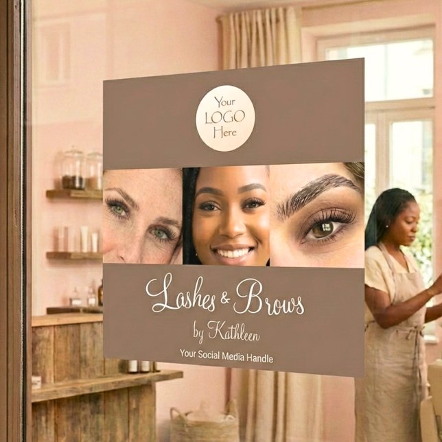 Mocha Brown Script Logo Photo Lashes Brows Studio Window Cling (Creator Uploaded)