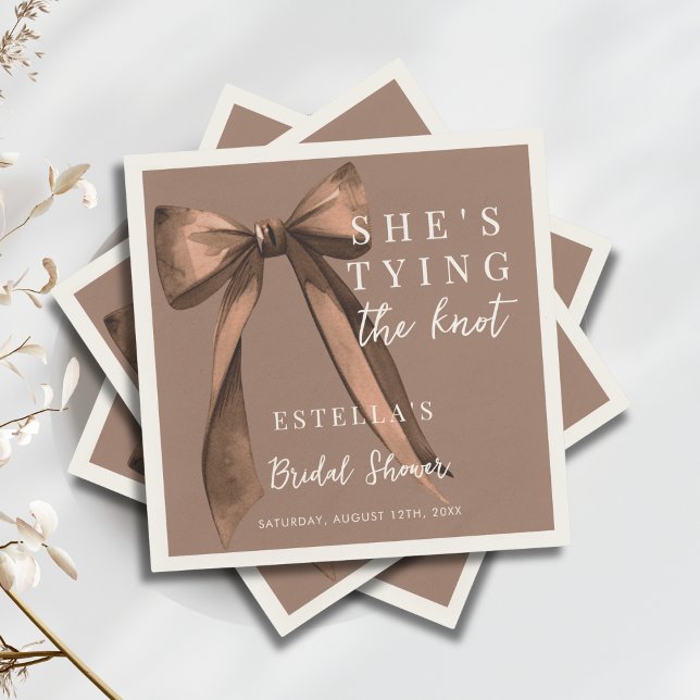 Mocha Brown She's Tying The Knot Bow Bridal Shower Napkin (Creator Uploaded)