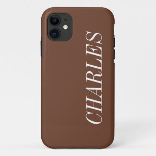 Mocha Brown Solid Colour   Minimalist Name iPhone 11 Case