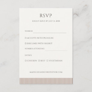 Mocha Brown Stripe Minimalist Wedding RSVP Enclosure Card