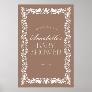 Mocha Brown Talavera Fiesta Baby Shower Welcome Poster