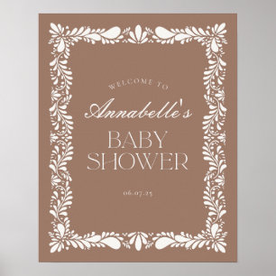 Mocha Brown Talavera Fiesta Baby Shower Welcome Poster