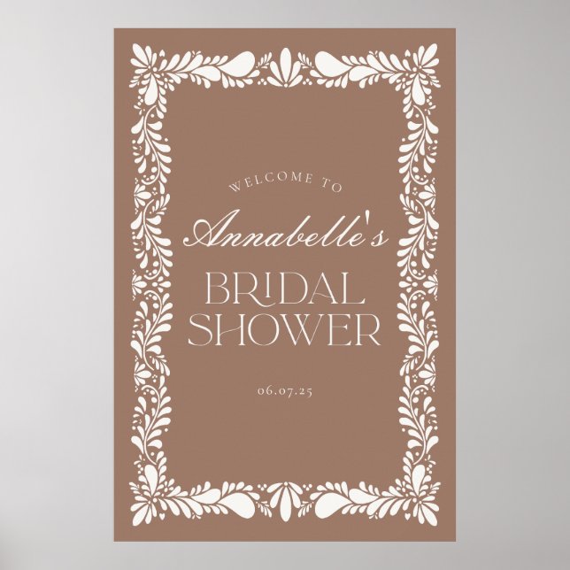 Mocha Brown Talavera Fiesta Bridal Shower Welcome Poster (Front)