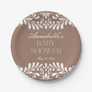 Mocha Brown Talavera Spanish Fiesta Baby Shower Paper Plate