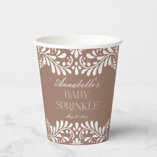Mocha Brown Talavera Spanish Fiesta Baby Sprinkle Paper Cups (Front)