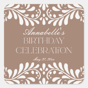 Mocha Brown Talavera Spanish Fiesta Birthday Favor Square Sticker