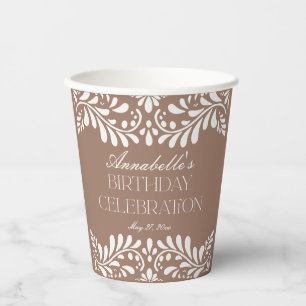 Mocha Brown Talavera Spanish Fiesta Birthday Party Paper Cups