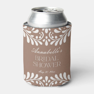 Mocha Brown Talavera Spanish Fiesta Bridal Shower Can Cooler