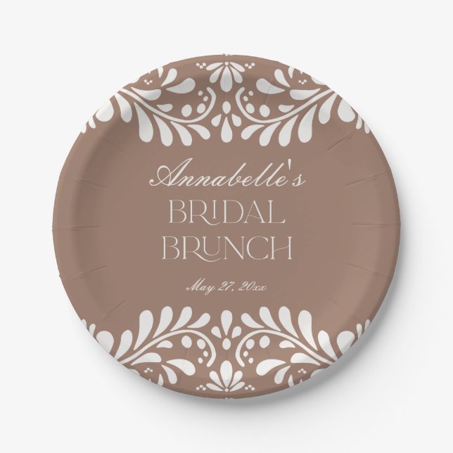 Mocha Brown Talavera Spanish Fiesta Bridal Shower Paper Plate (Front)
