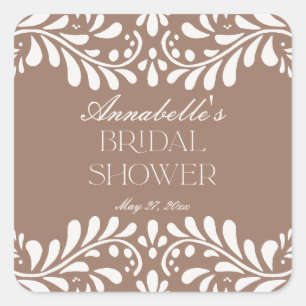 Mocha Brown Talavera Spanish Fiesta Bridal Shower Square Sticker