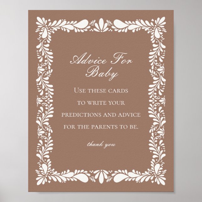 Mocha Brown Talavera Tile Advice for Baby Game Poster (Front)