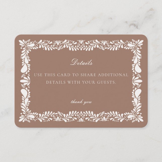 Mocha Brown Talavera Tile  Details Card Insert (Front)