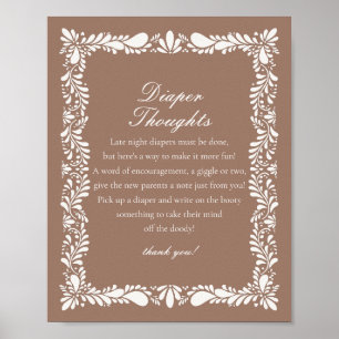 Mocha Brown Talavera Tile Diaper Thoughts Shower Poster