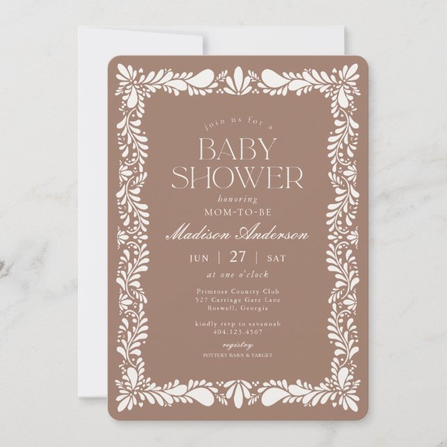 Mocha Brown Talavera Tile Fiesta Baby Shower Invitation (Front)