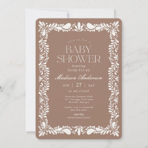 Mocha Brown Talavera Tile Fiesta Baby Shower Invitation