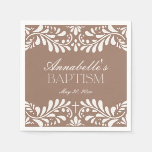 Mocha Brown Talavera Tile Fiesta Baptism Napkin