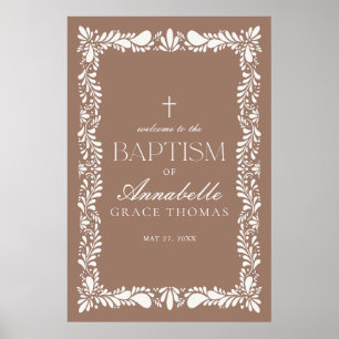 Mocha Brown Talavera Tile Fiesta Baptism Welcome Poster
