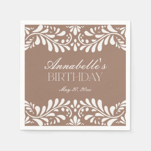 Mocha Brown Talavera Tile Fiesta Birthday Napkin