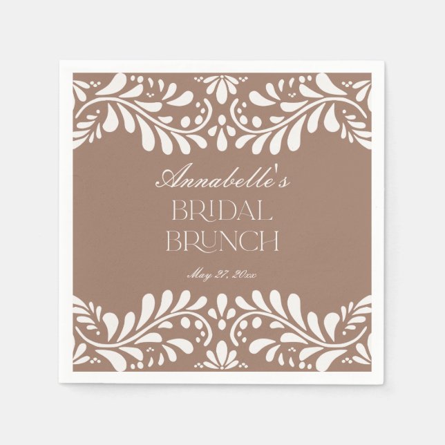 Mocha Brown Talavera Tile Fiesta Bridal Brunch Napkin (Front)