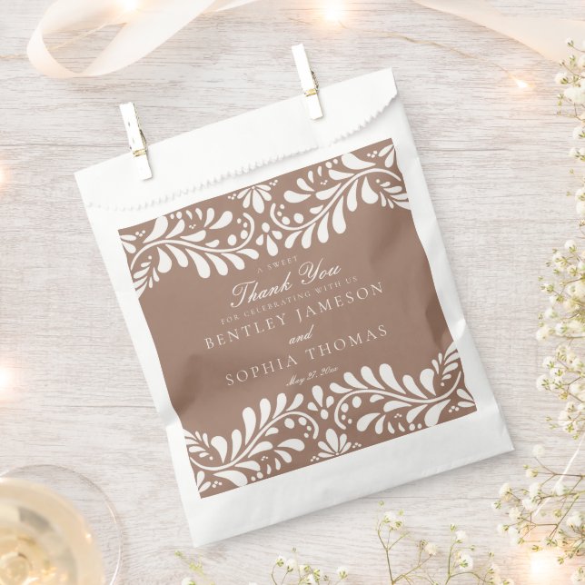 Mocha Brown Talavera Tile Fiesta Wedding Dessert Favour Bags (Clipped)