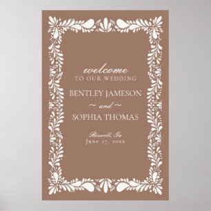 Mocha Brown Talavera Tile Fiesta Wedding Welcome Poster