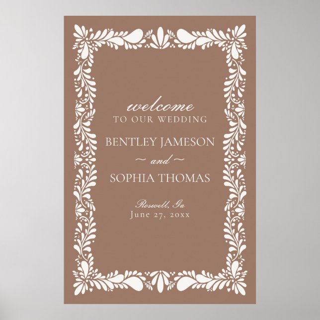 Mocha Brown Talavera Tile Fiesta Wedding Welcome Poster (Front)