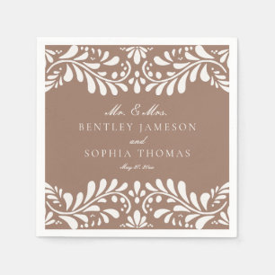 Mocha Brown Talavera Tile Spanish Fiesta Wedding Napkin