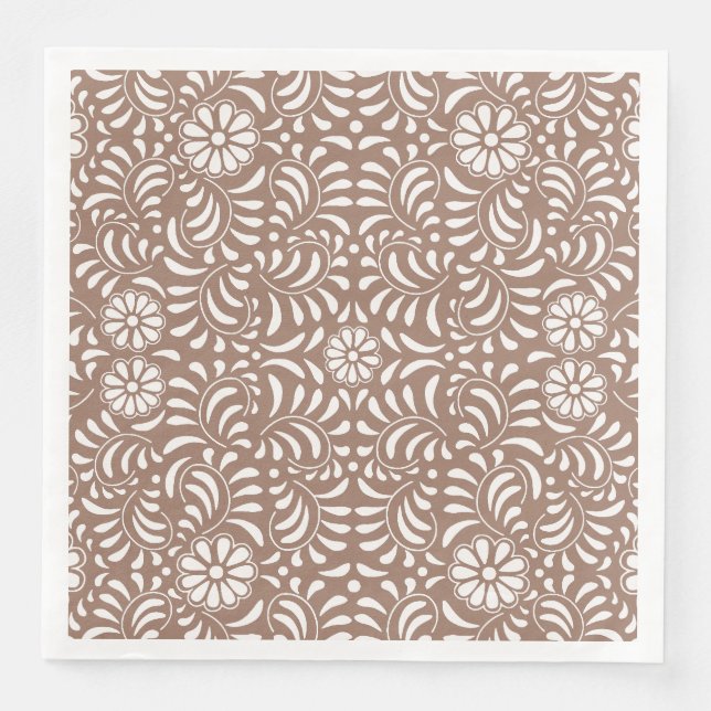 Mocha Brown Talavera Tile Spanish Style Fiesta Napkin (Front)