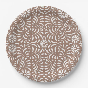 Mocha Brown Talavera Tile Spanish Style Fiesta Paper Plate