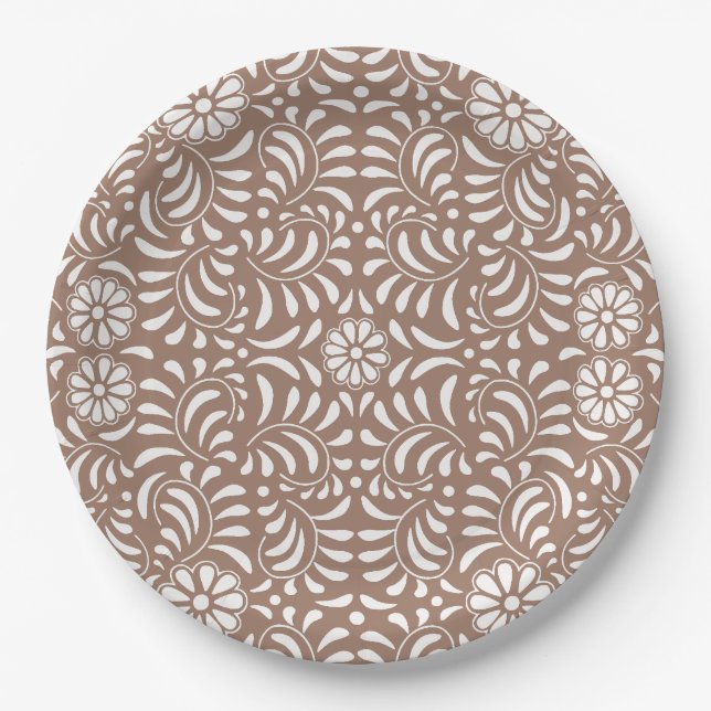 Mocha Brown Talavera Tile Spanish Style Fiesta Paper Plate (Front)