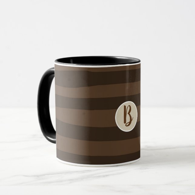 Mocha Brown Whimsical Funky Stripes Modern Chic Mug (Front Left)