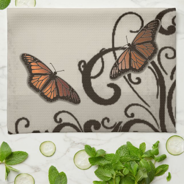 Mocha Butterfly Swirl Kitchen Towel (Folded)