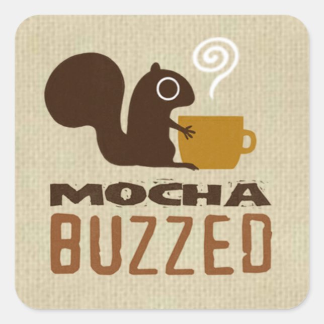 Mocha Buzzed Cute Squirrel Funny Animal Lover's Square Sticker (Front)