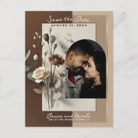 Mocha Café Au Lait Brown Neutral Floral Save Date
