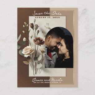 Mocha Café Au Lait Brown Neutral Floral Save Date Announcement Postcard