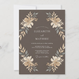 Mocha Champagne Leaf Wedding Invitation