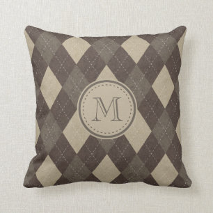 Mocha Chocca Brown Argyle Pattern with Monogram Cushion