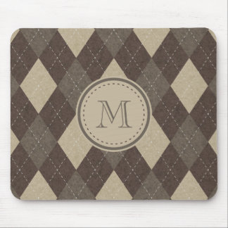 Mocha Chocca Brown Argyle Plaid with Monogram Mouse Mat