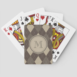 Mocha Chocca Brown Argyle with Monogram Playing Cards