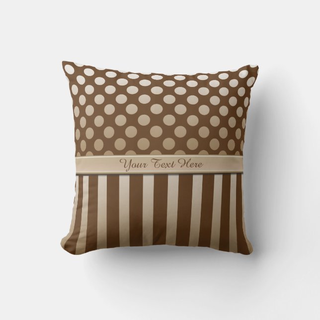 Mocha Chocolate Polka Dot Ribbon Throw Pillow (Front)