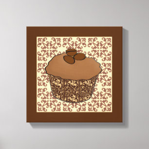 Mocha / Coffee Frosted Cupcake, Lace Background Canvas Print