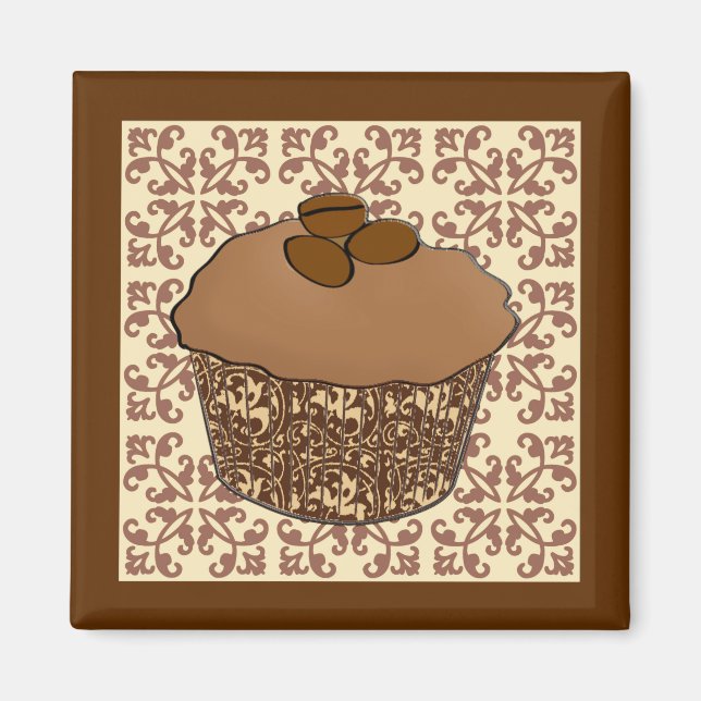 Mocha / Coffee Frosted Cupcake, Lace Background  Magnet (Front)